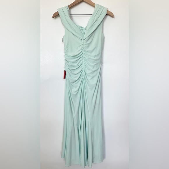 Ieena by Mac Duggal Women's Mint Ruched Off-The-Shoulder Midi Dress 004 - Picture 3 of 7